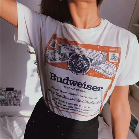 Tops - BUDWEISER BEER TEE WHITE RED VINTAGE BOHO WHITE